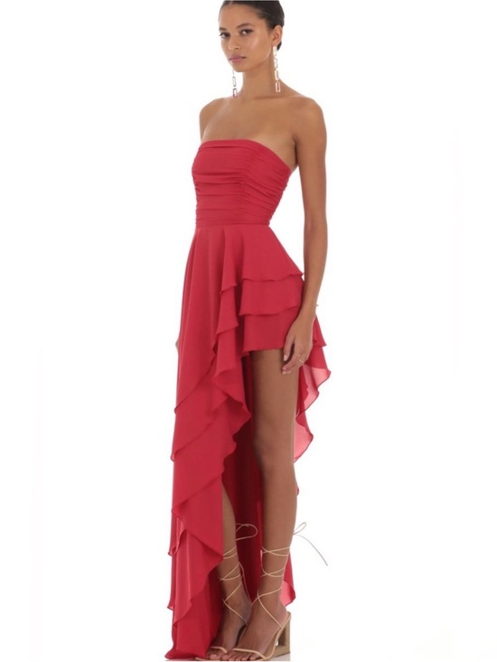 Lucy in the Sky Dresses & Skirts - Lucy in the Sky Strapless Red High-Low Ruffle Dress